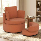 360 Swivel Accent Chair with Half Moon Storage Ottoman 3 Removable Pillows, Office White/Terracotta