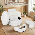 360 Swivel Accent Chair with Half Moon Storage Ottoman 3 Removable Pillows, Office White/Terracotta