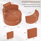360 Swivel Accent Chair with Half Moon Storage Ottoman 3 Removable Pillows, Office White/Terracotta