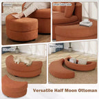 360 Swivel Accent Chair with Half Moon Storage Ottoman 3 Removable Pillows, Office White/Terracotta