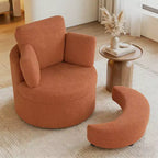 360 Swivel Accent Chair with Half Moon Storage Ottoman 3 Removable Pillows, Office White/Terracotta