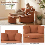 360 Swivel Accent Chair with Half Moon Storage Ottoman 3 Removable Pillows, Office White/Terracotta