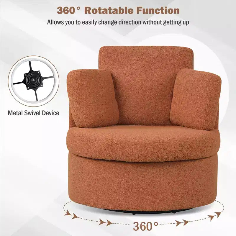 360 Swivel Accent Chair with Half Moon Storage Ottoman 3 Removable Pillows, Office White/Terracotta