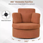 360 Swivel Accent Chair with Half Moon Storage Ottoman 3 Removable Pillows, Office White/Terracotta