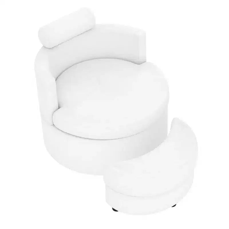 360 Swivel Accent Chair with Half Moon Storage Ottoman 3 Removable Pillows, Office White/Terracotta