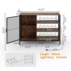 42 Industrial Coffee Bar Cabinet with LED Lights, Power Outlets & Glass Storage for Home & Dining Room