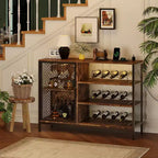 42 Industrial Coffee Bar Cabinet with LED Lights, Power Outlets & Glass Storage for Home & Dining Room