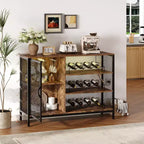 42 Industrial Coffee Bar Cabinet with LED Lights, Power Outlets & Glass Storage for Home & Dining Room