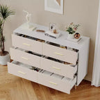 Modern 6-Drawer Dresser with Gold Metal Legs | Large Wooden Storage Chest for Bedroom, Living Room & Entryway,White