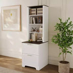 Bookcase with 2 File Drawers, 72in Tall Farmhouse Storage Cabinet Wooden Bookshelf with 2 Adjustable Shelves for Living Room Office