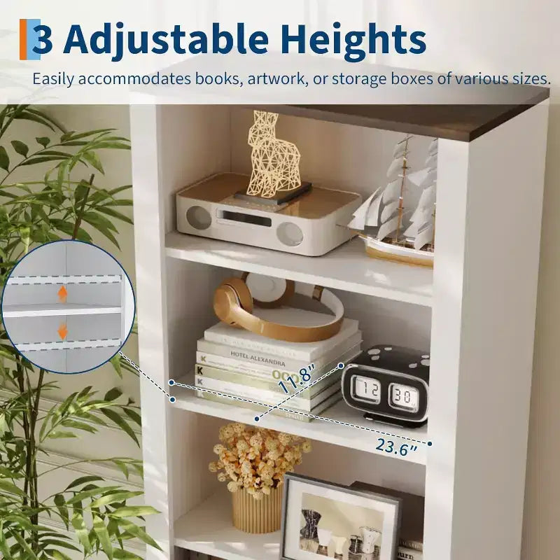 Bookcase with 2 File Drawers, 72in Tall Farmhouse Storage Cabinet Wooden Bookshelf with 2 Adjustable Shelves for Living Room Office