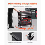 5-Tier Tool Cart with Wheels, 400 lbs Load Capacity, Rolling Work Cart with 2 Drawers & Pegboard, Mechanic Tool Storage Organizer, Black