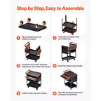 5-Tier Tool Cart with Wheels, 400 lbs Load Capacity, Rolling Work Cart with 2 Drawers & Pegboard, Mechanic Tool Storage Organizer, Black