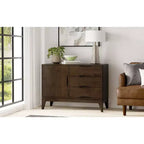 Solid Wood 42 inch Wide Mid Century Modern 3 Drawer Sideboard in Walnut Brown