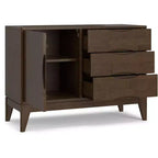 Solid Wood 42 inch Wide Mid Century Modern 3 Drawer Sideboard in Walnut Brown