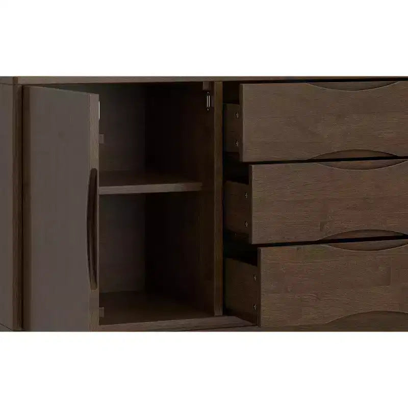 Solid Wood 42 inch Wide Mid Century Modern 3 Drawer Sideboard in Walnut Brown