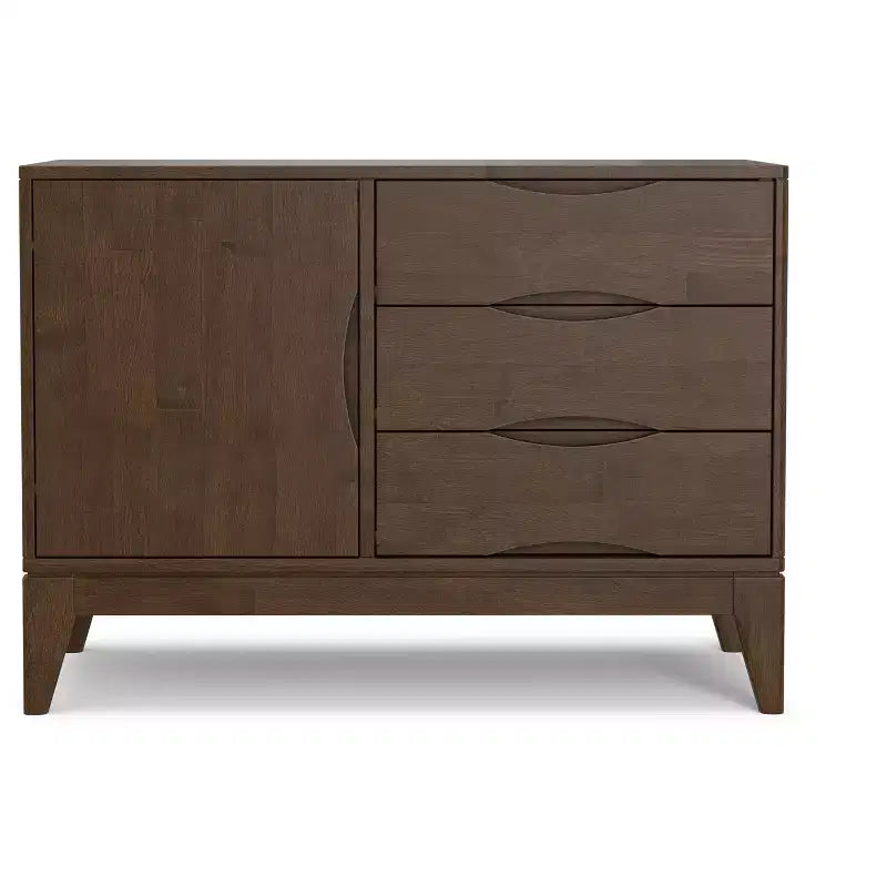 Solid Wood 42 inch Wide Mid Century Modern 3 Drawer Sideboard in Walnut Brown