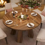 Round Dining Table for 4, Farmhouse Kitchen Table with Sturdy Base for Dining Room or Kitchen (Table Only)
