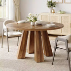 Round Dining Table for 4, Farmhouse Kitchen Table with Sturdy Base for Dining Room or Kitchen (Table Only)