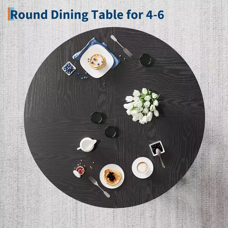 Round Dining Table for 4, Farmhouse Kitchen Table with Sturdy Base for Dining Room or Kitchen (Table Only)