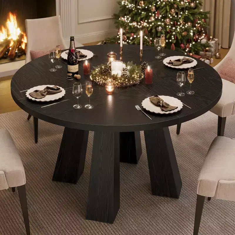 Round Dining Table for 4, Farmhouse Kitchen Table with Sturdy Base for Dining Room or Kitchen (Table Only)