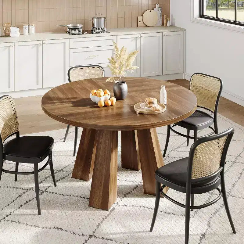 Round Dining Table for 4, Farmhouse Kitchen Table with Sturdy Base for Dining Room or Kitchen (Table Only)