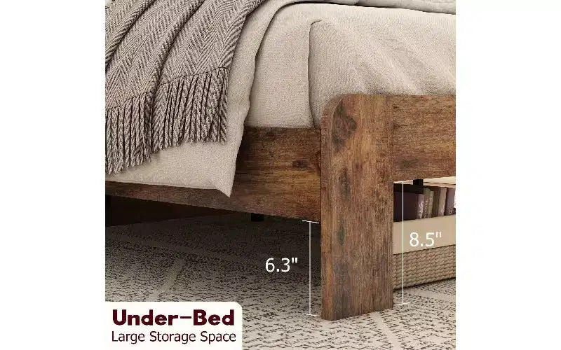 Full Size Bed Frame with Storage Headboard & Charging Station, LED Light Wood Platform Bed with Large Under Bed Storage, Noise-Free Bed Frame