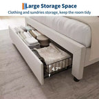 Bed Frame with Storage Headboard, Wooden Full Bed Frame with Charging Station, Metal Platform Bed Frame with Large Drawers, No Box Spring Needed
