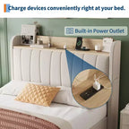 Bed Frame with Storage Headboard, Wooden Full Bed Frame with Charging Station, Metal Platform Bed Frame with Large Drawers, No Box Spring Needed