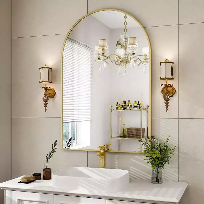 20 X 30 Arched Decorative Wall Mirror, Modern Metal Framed Vanity Mirror for Entryway, Living Room, Bedroom