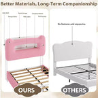 LED Full Bed Frame with 2-Tier Storage Headboard, Upholstered Platform Bed with Charging Station and Drawer, Metal Support, No Box Spring Needed