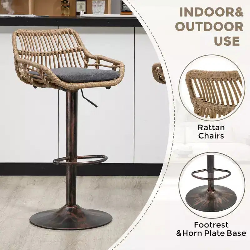 25-33H Swivel Bar Stools with Adjustable Height,Woven Counter Height Bar Stools with Cushion for Kitchen & Home Bar,250lbs Capacity