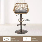 25-33H Swivel Bar Stools with Adjustable Height,Woven Counter Height Bar Stools with Cushion for Kitchen & Home Bar,250lbs Capacity