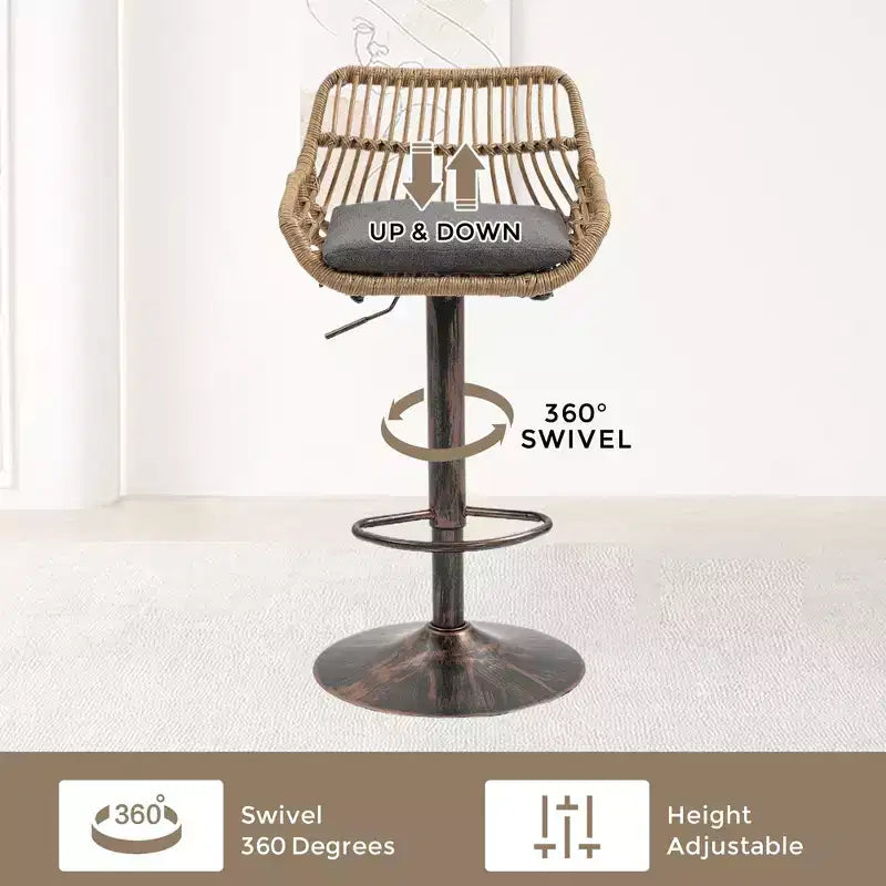 25-33H Swivel Bar Stools with Adjustable Height,Woven Counter Height Bar Stools with Cushion for Kitchen & Home Bar,250lbs Capacity