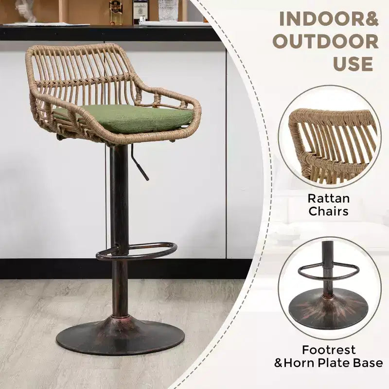 25-33H Swivel Bar Stools with Adjustable Height,Woven Counter Height Bar Stools with Cushion for Kitchen & Home Bar,250lbs Capacity