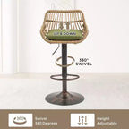 25-33H Swivel Bar Stools with Adjustable Height,Woven Counter Height Bar Stools with Cushion for Kitchen & Home Bar,250lbs Capacity