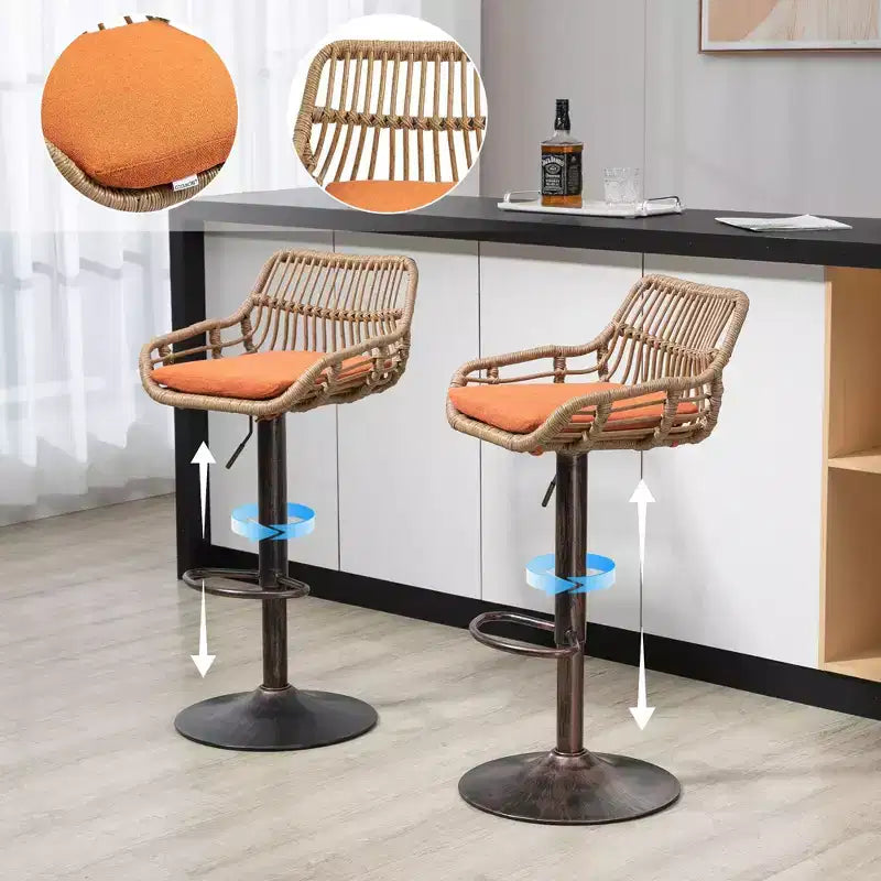 25-33H Swivel Bar Stools with Adjustable Height,Woven Counter Height Bar Stools with Cushion for Kitchen & Home Bar,250lbs Capacity