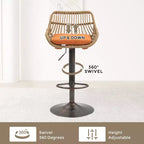 25-33H Swivel Bar Stools with Adjustable Height,Woven Counter Height Bar Stools with Cushion for Kitchen & Home Bar,250lbs Capacity