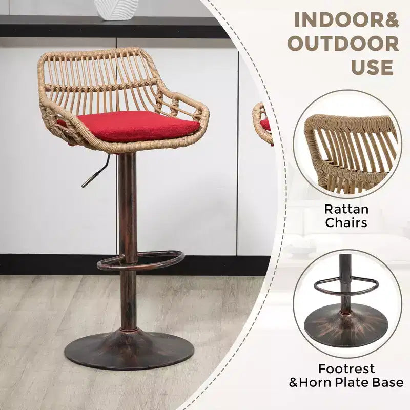 25-33H Swivel Bar Stools with Adjustable Height,Woven Counter Height Bar Stools with Cushion for Kitchen & Home Bar,250lbs Capacity