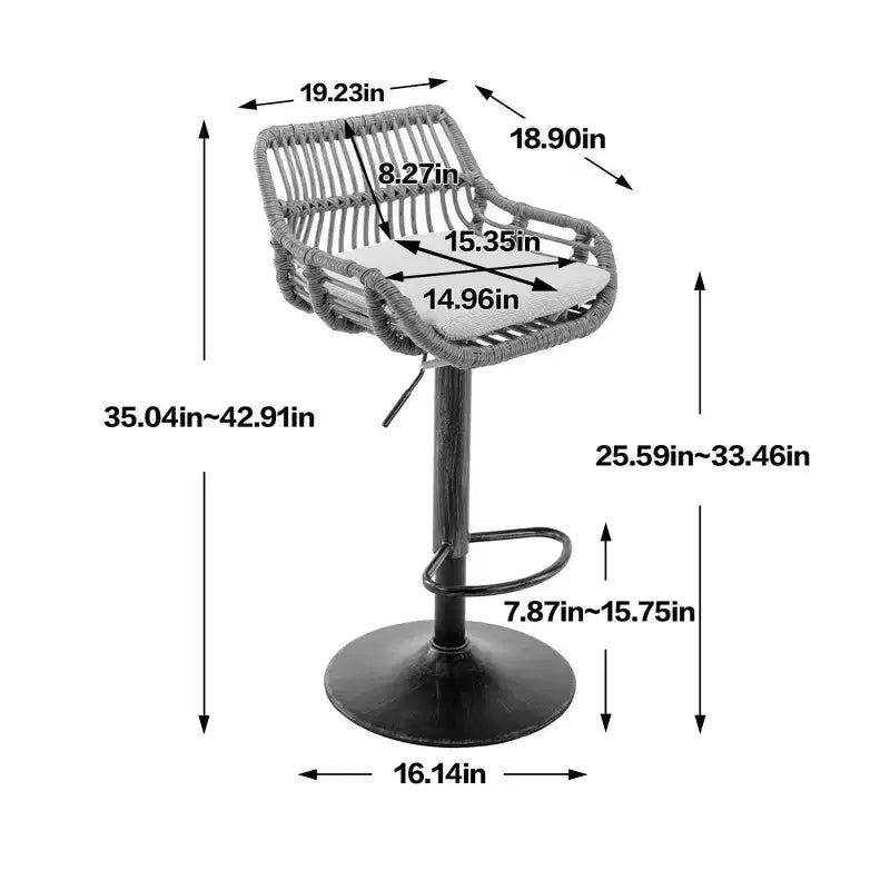 25-33H Swivel Bar Stools with Adjustable Height,Woven Counter Height Bar Stools with Cushion for Kitchen & Home Bar,250lbs Capacity