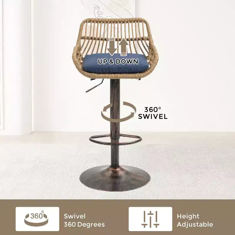 25-33H Swivel Bar Stools with Adjustable Height,Woven Counter Height Bar Stools with Cushion for Kitchen & Home Bar,250lbs Capacity