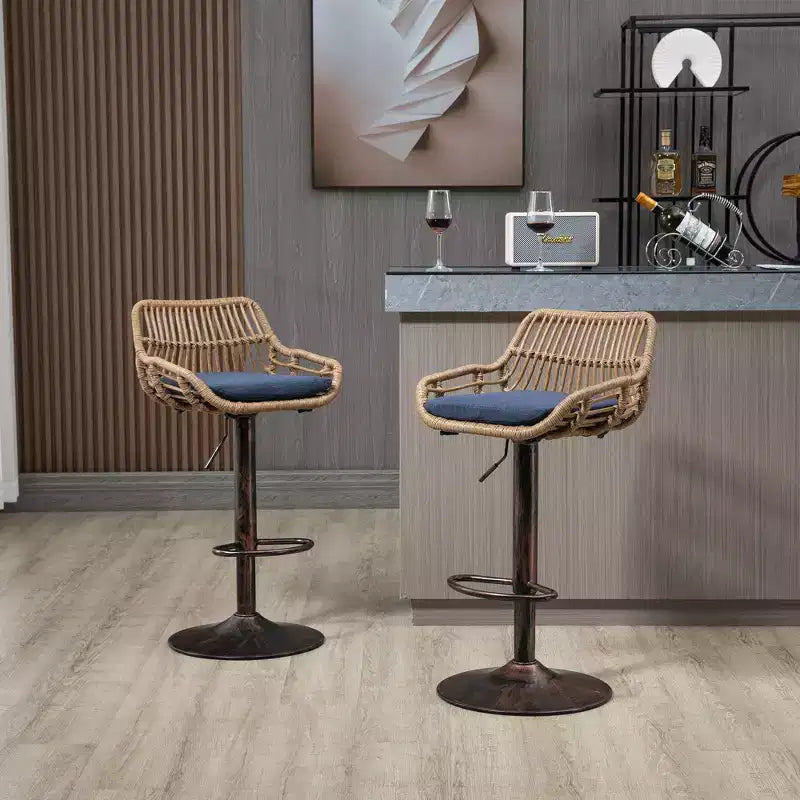 25-33H Swivel Bar Stools with Adjustable Height,Woven Counter Height Bar Stools with Cushion for Kitchen & Home Bar,250lbs Capacity