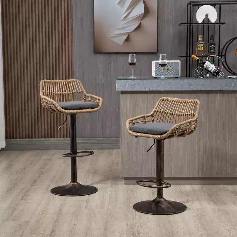 25-33H Swivel Bar Stools with Adjustable Height,Woven Counter Height Bar Stools with Cushion for Kitchen & Home Bar,250lbs Capacity