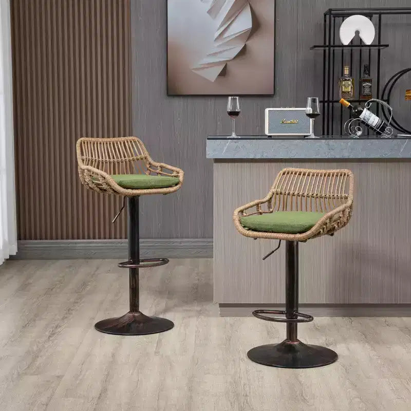 25-33H Swivel Bar Stools with Adjustable Height,Woven Counter Height Bar Stools with Cushion for Kitchen & Home Bar,250lbs Capacity