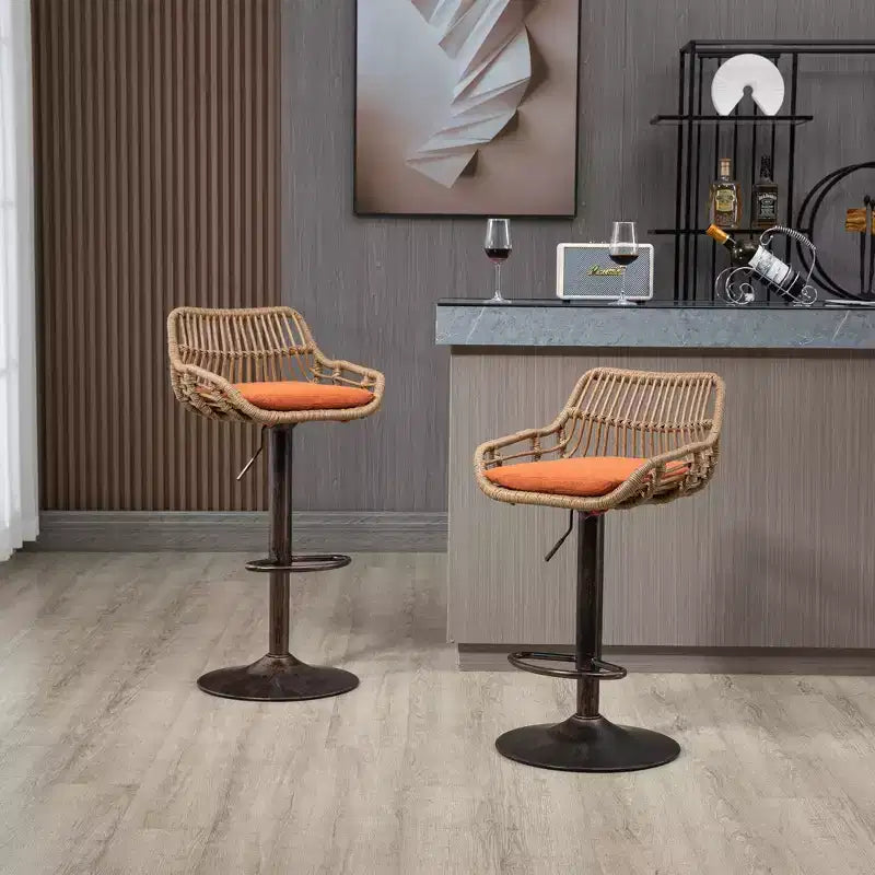 25-33H Swivel Bar Stools with Adjustable Height,Woven Counter Height Bar Stools with Cushion for Kitchen & Home Bar,250lbs Capacity