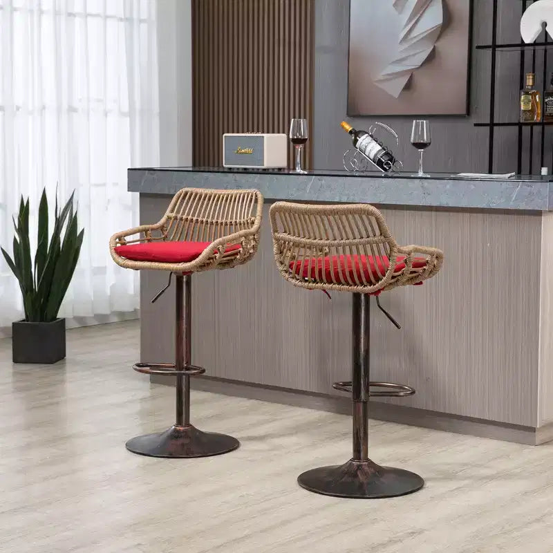 25-33H Swivel Bar Stools with Adjustable Height,Woven Counter Height Bar Stools with Cushion for Kitchen & Home Bar,250lbs Capacity