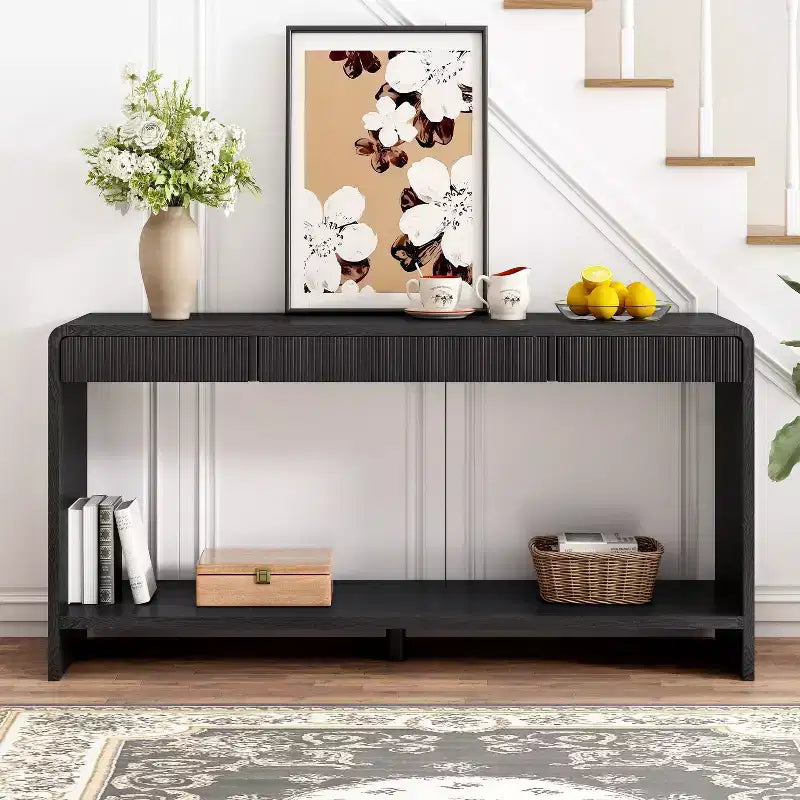3-Drawer Farmhouse Console Table with Vertical Slats, Entryway Table Couch Table Sofa Table for Living Room, Hallway or Behind Sofa