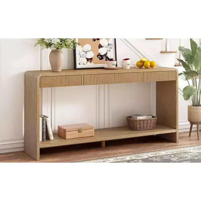 3-Drawer Farmhouse Console Table with Vertical Slats, Entryway Table Couch Table Sofa Table for Living Room, Hallway or Behind Sofa