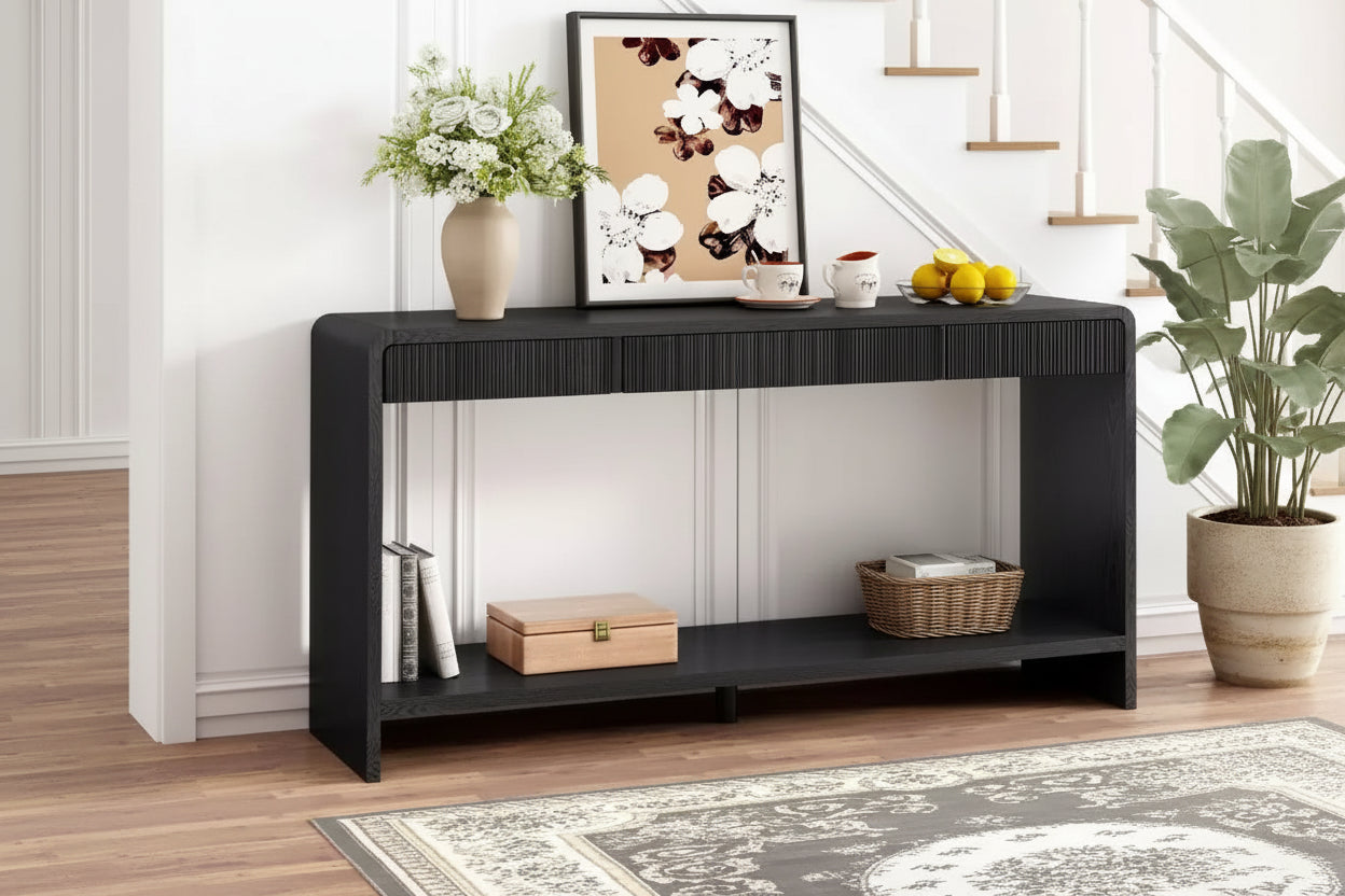 TUYOHW 3-Drawer Farmhouse Console Table with Vertical Slats, Entryway Table Couch Table Sofa Table for Living Room, Hallway or Behind Sofa