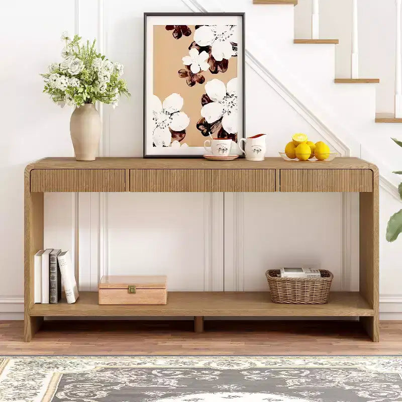 3-Drawer Farmhouse Console Table with Vertical Slats, Entryway Table Couch Table Sofa Table for Living Room, Hallway or Behind Sofa